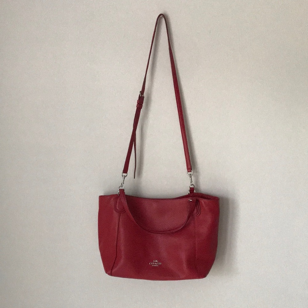 Coach red leather convertible shoulder, crossbody and handbag